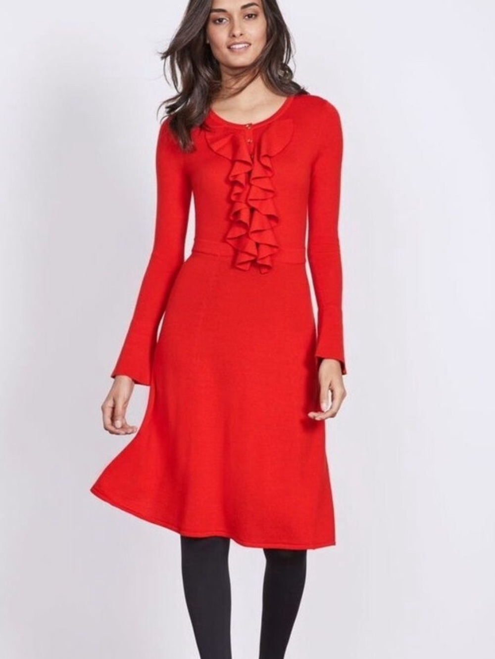 Boden Noelle Red Knitted Dress 100% Wool Ruffle Long Sleeve Size 6 EUC